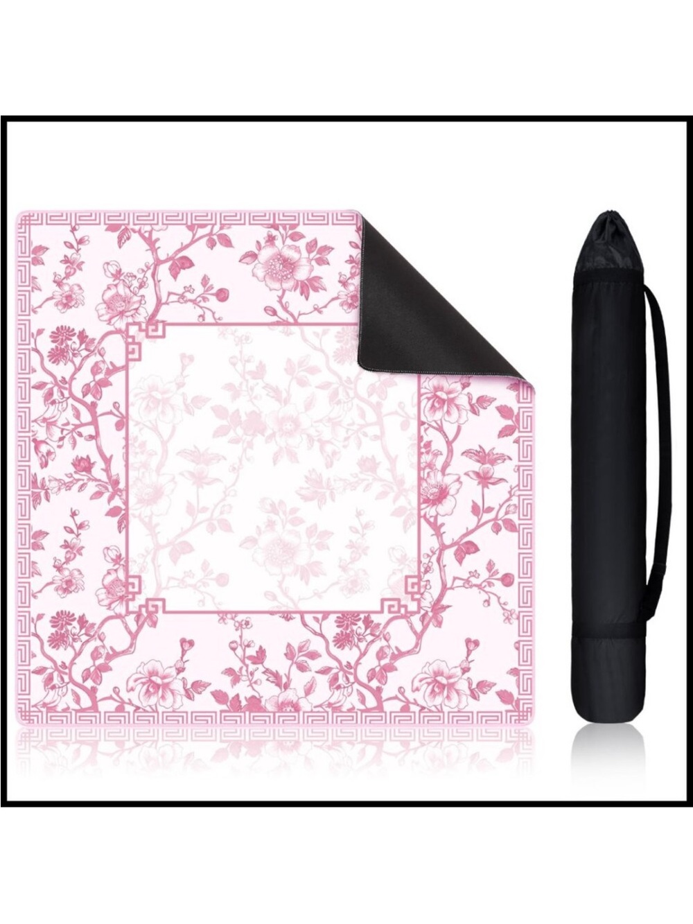 Mini Chinoiserie Mahjong Mat Travel Set Floral Design Game Accessory